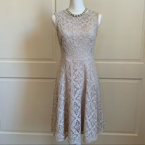 London Times Crochet Knit Cream Sleeveless Dress
